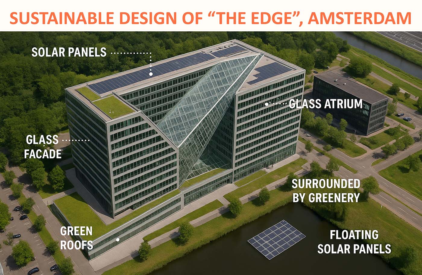 AI generated Aerial view of The Edge using bio-inspired cooling systems for net-zero energy