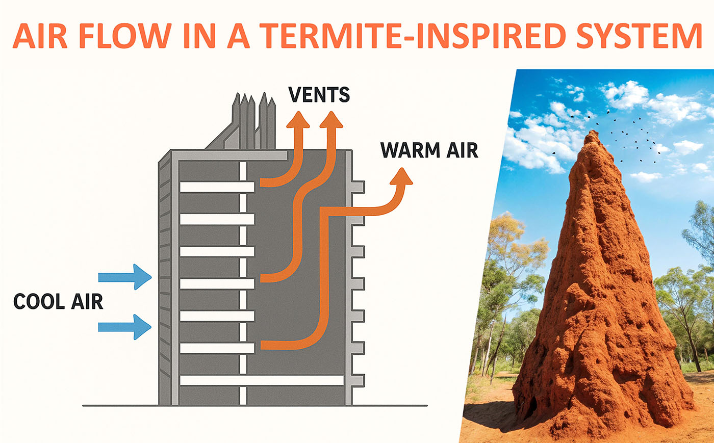 Termite Mound Ventilation in Bio-Inspired Cooling Systems