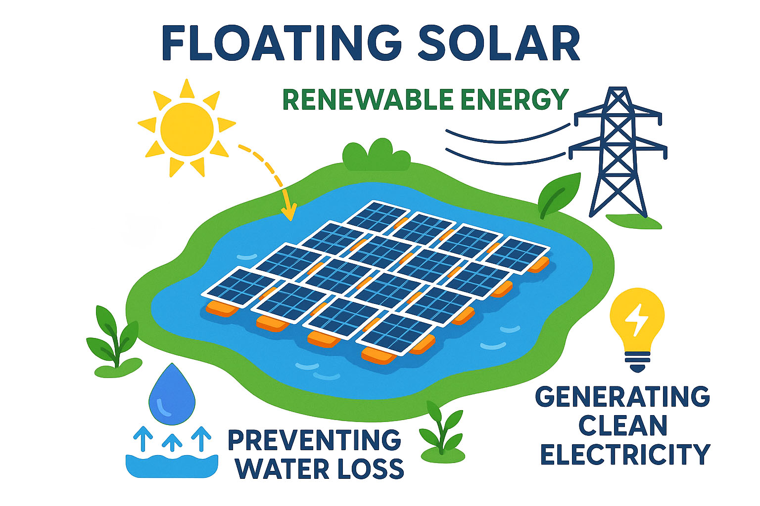 Infographic of floating solar for renewable energy system