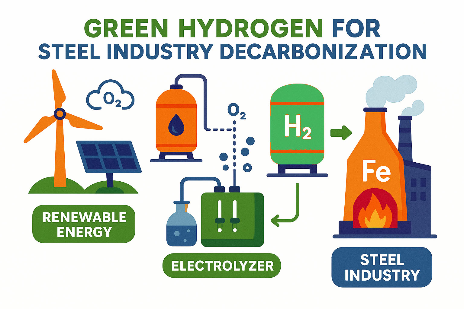 green hydrogen for industry decarbonization process infographics